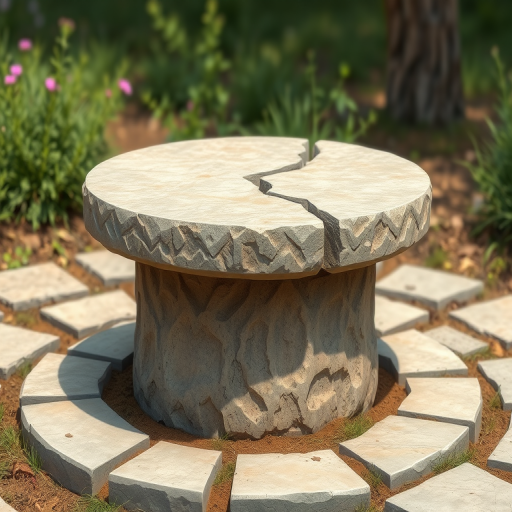 Create a detailed illustration of a broken stone pedestal with a textured surface, using a Canon EOS R5 camera, 50mm lens, f/1.8 aperture, 1/60 sec shutter speed, and natural lighting to enhance image quality.