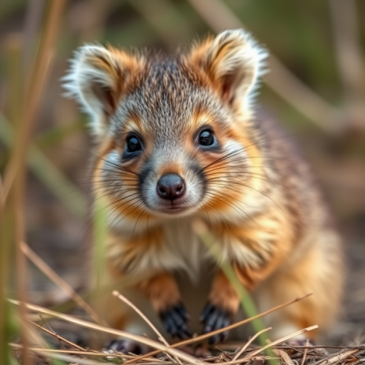 Close-up shot of a quokka in natural habitat, shallow depth of field, 50mm lens, aperture f/2.8, ISO 200, soft natural lighting, DSLR camera.