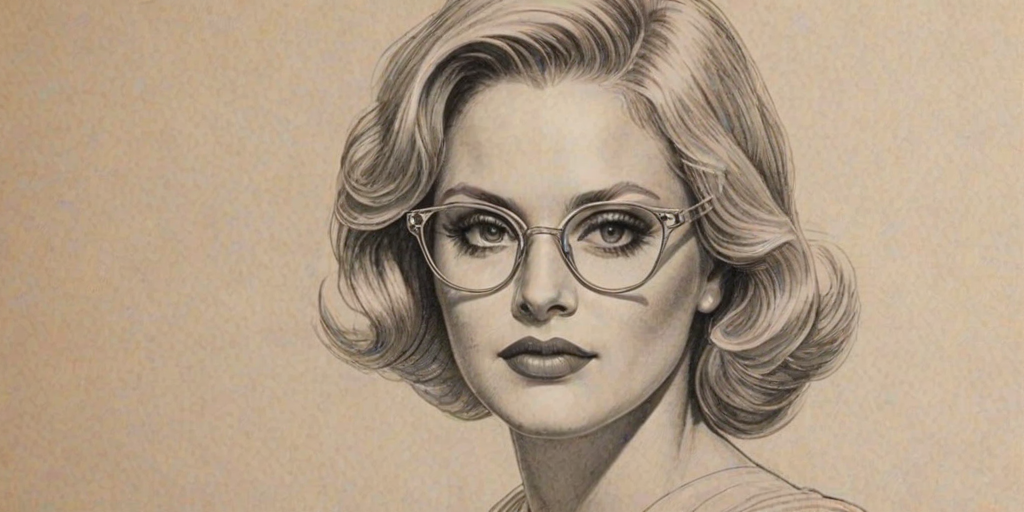 Graceful Beverly D'Angelo, pencil sketch, portrait of Exquisite woman 1921s in glasses, hair style beatnik, outline, clear lines, fine lines, 8k