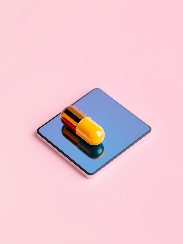 Create a high-quality digital illustration of a capsule and a tablet on a soft pastel background, using a Canon EOS R5 camera with a 85mm f/1.4 lens at ISO 100, aperture f/2.8, and shutter speed 1/125s, focusing on vibrant colors and smooth textures.