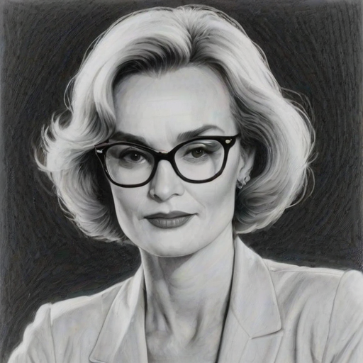 Elegant Jessica Lange, pencil sketch, portrait of Bewitching woman 1974s in glasses, hair style beatnik, outline, clear lines, fine lines, 8k