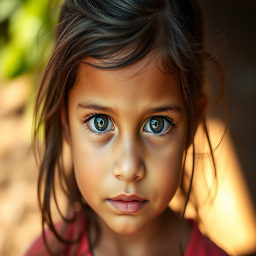 portrait of a young girl with expressive eyes, natural light, shallow depth of field, f/1.8, 50mm lens, soft focus background, captured with a full-frame DSLR camera