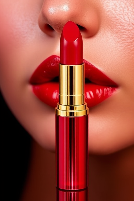 Vibrant Ruby Radiance lip color featuring a glossy finish, intense pigmentation, and long-lasting formula, perfect for glamorous evening looks and special occasions