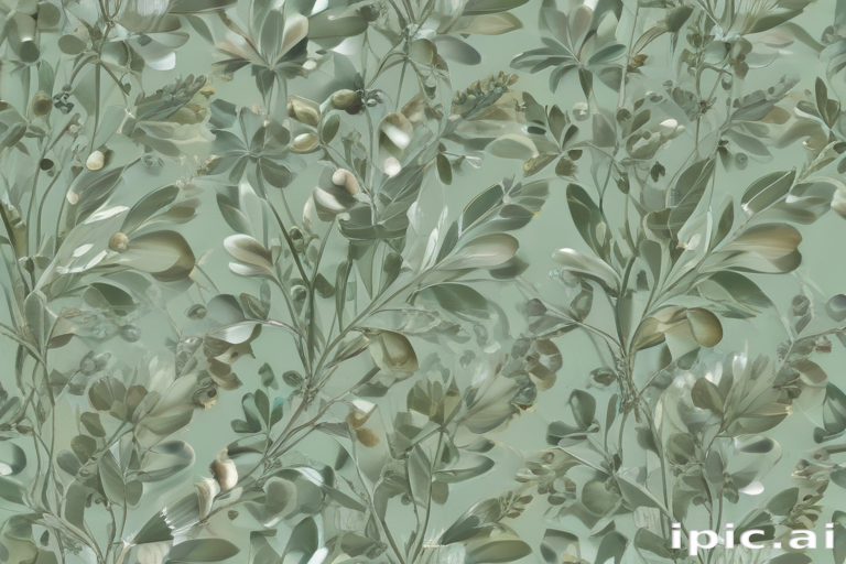 Delicate Green Floral Pattern with Various Leaves and Botanicals