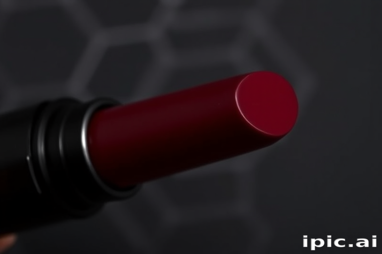 Matte burgundy "Velvet Noir" lipstick with a long-lasting formula, offering intense pigmentation and a smooth application, ideal for sophisticated evening events