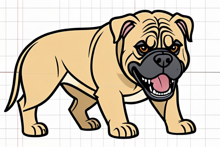 simple line drawing of cartoon Pixar style presa canario dog angry with ...