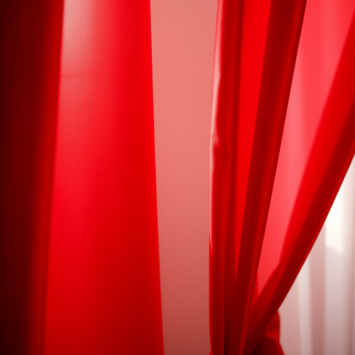 Red silky curtains draped elegantly, soft lighting, 50mm lens, f/1.8 aperture, ISO 200, shallow depth of field, captured with a DSLR camera.