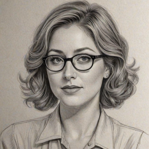 Resplendent Sasha Alexander, pencil sketch, portrait of Delightful woman 1935s in glasses, hair style beatnik, outline, clear lines, fine lines, 8k