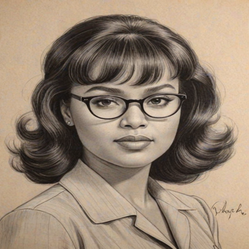 Comely Jackee Harry, pencil sketch, portrait of Elegant woman 1946s in glasses, hair style beatnik, outline, clear lines, fine lines, 8k