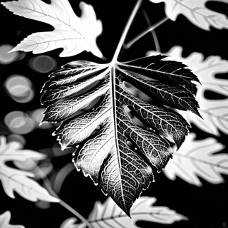 black and white leaf