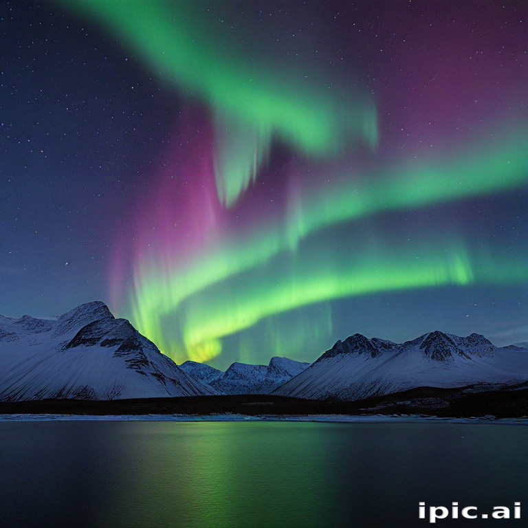 Majestic Northern Lights Dance Over Snow-Capped Mountains and Tranquil ...