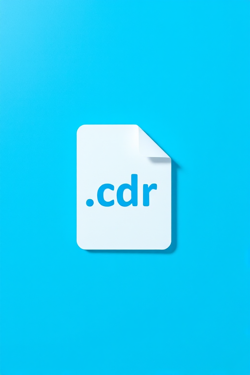 Create a high-resolution image of a .cdr file icon on a bright blue background with a soft shadow effect, using a DSLR camera with a 50mm lens, aperture f/2.8, ISO 100, and a 1/125s shutter speed, shot from a slightly elevated angle.