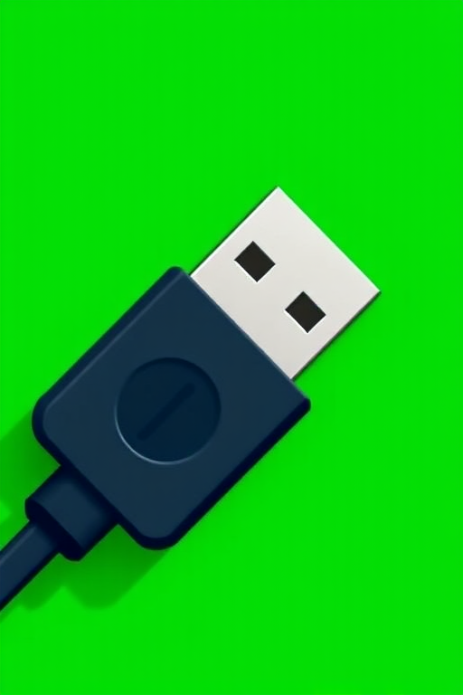 Create a high-quality graphic design of a USB symbol in a modern flat style, with a bright green background, using a Canon EOS R5 camera, f/2.8 aperture, 1/125s shutter speed, and a 50mm lens.
