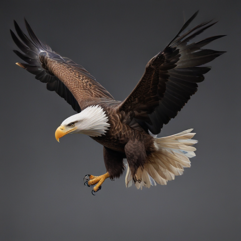 Majestic Bald Eagle Soaring Gracefully Through the Clear Blue Sky.