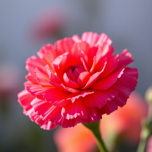 close-up of a vibrant pink and orange carnation flower, soft focus background, natural lighting, aperture f/2.8, shutter speed 1/100, ISO 200, macro lens, DSLR camera