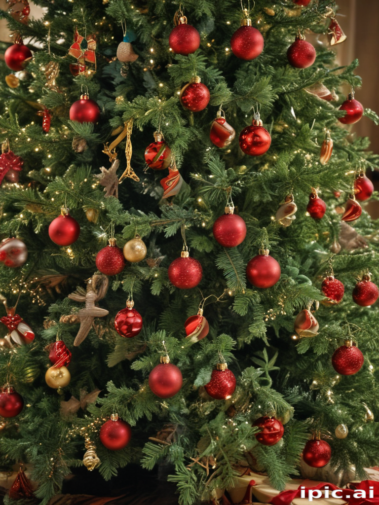 Beautifully Decorated Christmas Tree with Red Ornaments and Twinkling ...