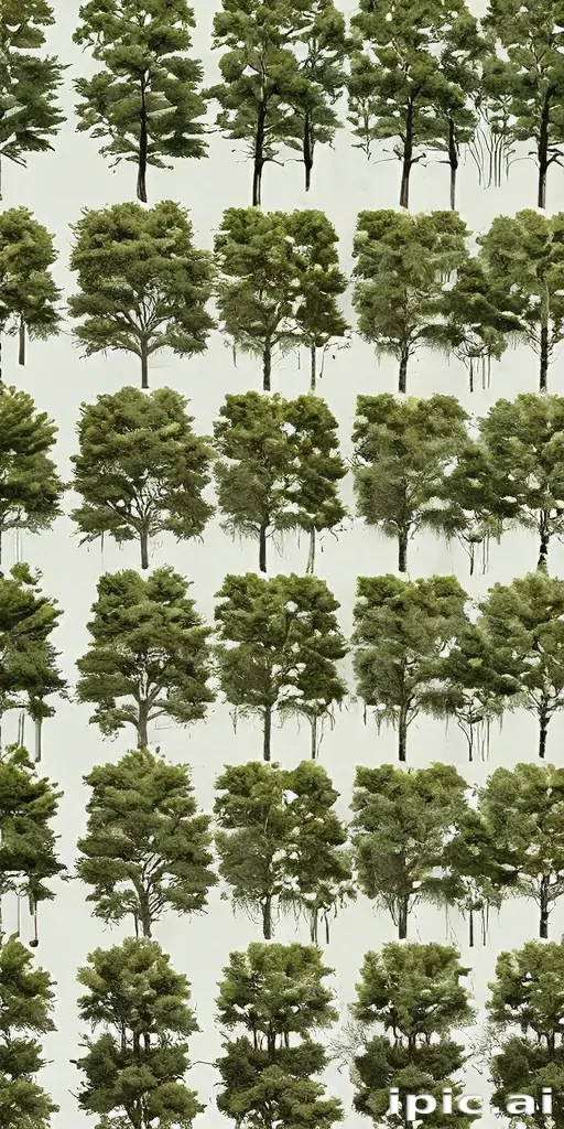 A Lush Forest Pattern Featuring Various Types of Green Trees.