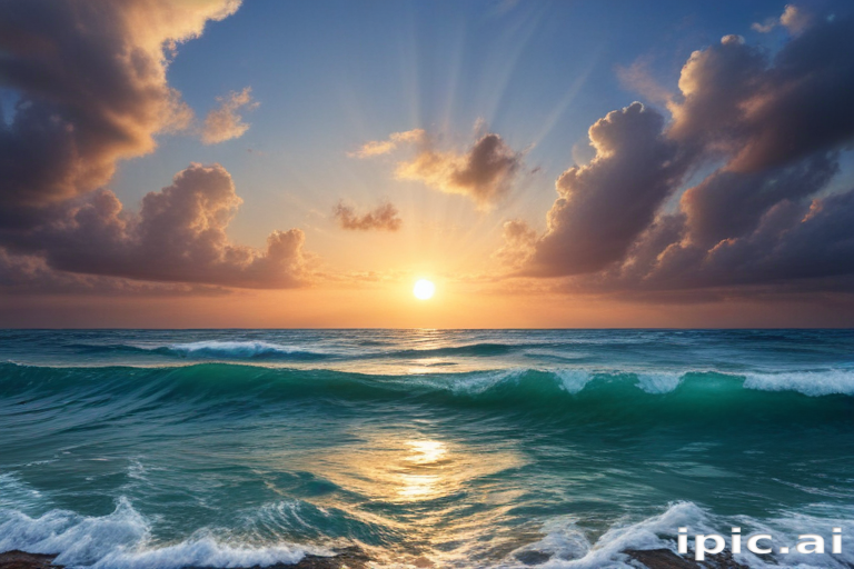 Serene Sunset Over Calm Ocean Waves with Dramatic Cloud Formation
