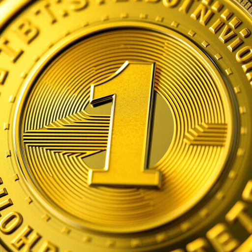 Create a high-resolution vector image of a gold coin with the number one prominently displayed on its face, using a close-up view with soft lighting, f-stop at 2.8, 50mm lens, and a DSLR camera style to enhance detail and quality.