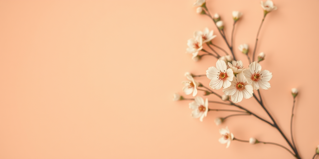 Generate a high-resolution image of a delicate floral pattern on a peach background, using a DSLR camera with a 50mm lens, aperture set to f/2.8, ISO 100, and a soft focus style to enhance texture and detail.