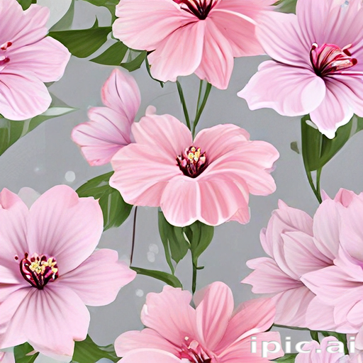 Delicate Pink Flowers Blooming Against a Soft Gray Background in Harmony