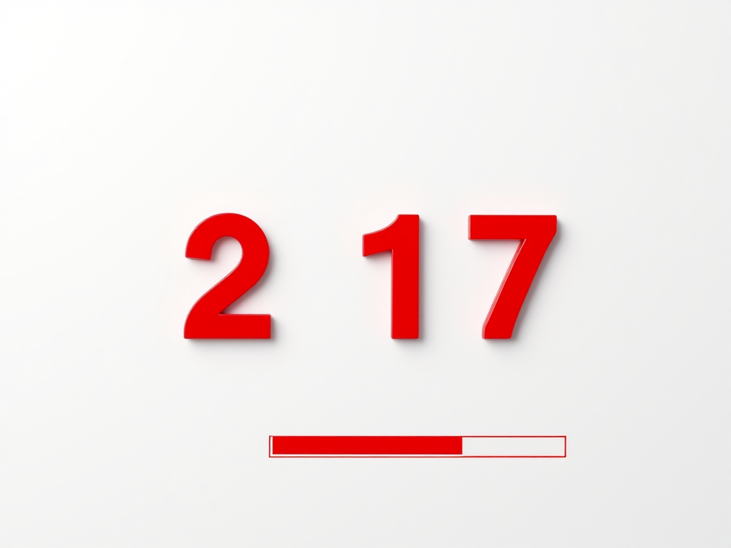 Create a clean, high-resolution graphic of the year "2017" in bold red font on a white background with a loading bar underneath it, using a DSLR camera with a 50mm lens at f/2.8, shutter speed 1/100s, ISO 100 for sharp detail and vibrant colors, top-down view, minimalistic style.