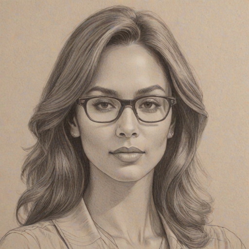 Superb Vanessa Bryant, pencil sketch, portrait of Comely woman 1975s in glasses, hair style beatnik, outline, clear lines, fine lines, 8k