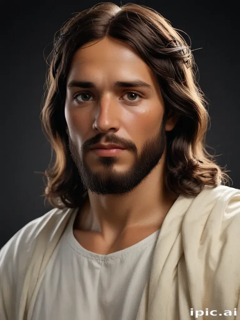 Realistic Portrait of a Young Man with Long Hair and Beard