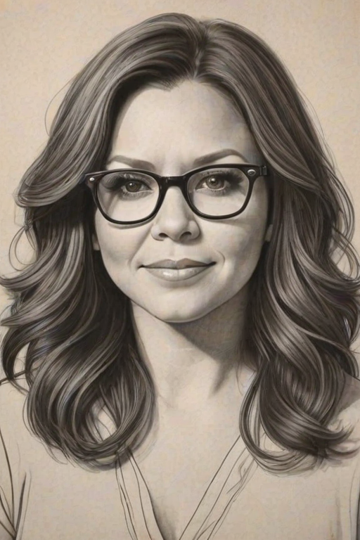 Stunning Rachael Ray, pencil sketch, portrait of Wonderful woman 1928s in glasses, hair style beatnik, outline, clear lines, fine lines, 8k