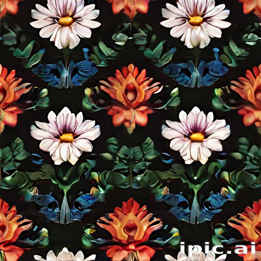 Vibrant Floral Pattern with Colorful Daisies and Exotic Blooms on Dark ...