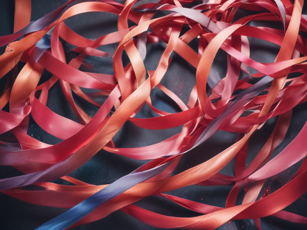 Entangled Ribbon A Colorful Tangle of Ribbons in Shades of Red and Purple.