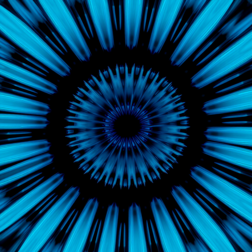 Create an abstract radial burst pattern with shades of blue and turquoise, high contrast, using a DSLR camera at f/8 aperture, 1/250 sec shutter speed, ISO 100, shooting from a straight-on perspective with a wide-angle lens.