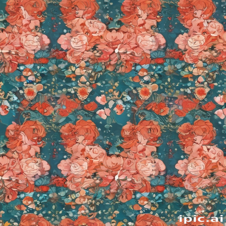 Colorful Floral Pattern with Vibrant Roses and Delicate Botanical Details