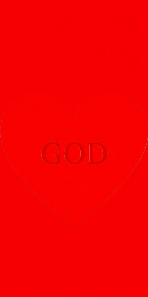 Create a vibrant red heart with the bold text "GOD" in the center, using a DSLR camera set to f/2.8, ISO 100, 50mm lens, with a shallow depth of field and bright lighting for sharp contrast, shot in a close-up view to enhance image quality.
