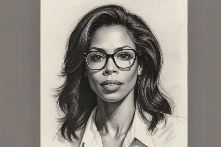 Delightful Khandi Alexander, pencil sketch, portrait of Sublime woman 1973s in glasses, hair style beatnik, outline, clear lines, fine lines, 8k