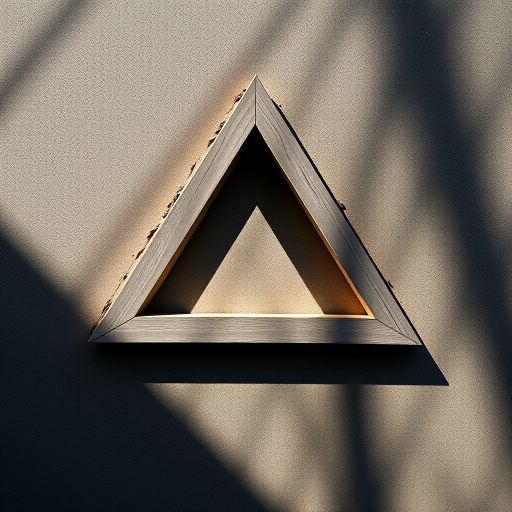 Create a high-resolution image of an impossible triangle, using a Canon EOS R5 camera with a 50mm lens, f/8 aperture, ISO 100, and natural lighting from a slightly elevated angle to enhance depth and shadow contrast.