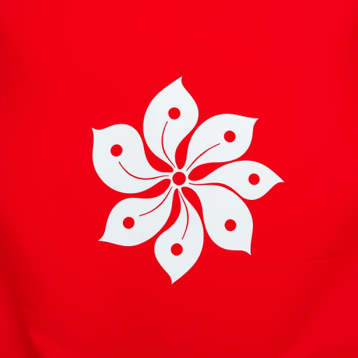 Create a high-resolution image of the Hong Kong flag featuring a white floral emblem with stars on a red background, shot with a DSLR camera at f/8, ISO 100, 1/200 sec, using a wide-angle lens from a front view.
