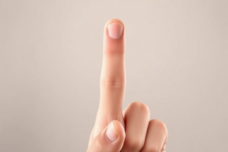 Create a high-quality illustration of a raised index finger with a soft gradient background, using a digital art style, captured from a front view, with a focus on clarity and detail, simulated with a 50mm lens at f/1.8 for a creamy bokeh effect.