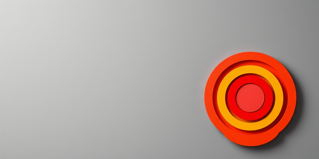 Create an abstract geometric composition with concentric circles in vibrant shades of red, orange, pink, and yellow against a sleek gray background, using a DSLR camera with a 50mm lens, f/2.8 aperture, ISO 100, natural lighting, and a slight overhead view to enhance depth and vibrancy.