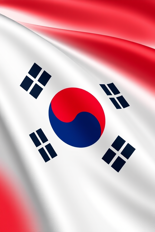 Create a high-resolution image of the South Korean flag with precise color accuracy, using a DSLR camera with a 50mm lens, f/8 aperture, ISO 100, and soft diffused lighting for enhanced detail and clarity.