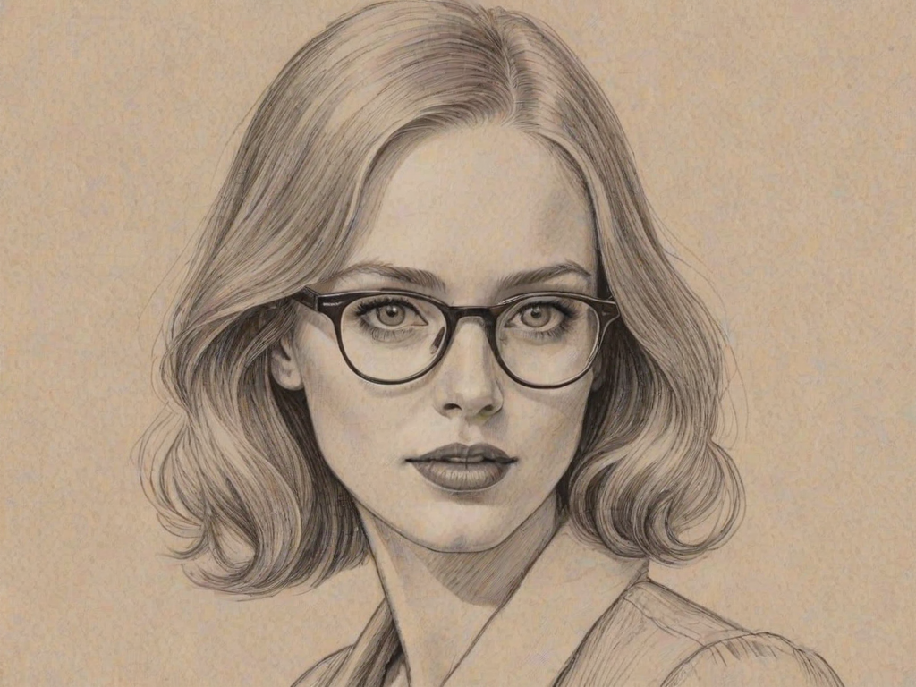 Captivating Deborah Ann Woll, pencil sketch, portrait of Charming woman 1927s in glasses, hair style beatnik, outline, clear lines, fine lines, 8k