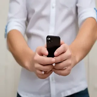 holding phone