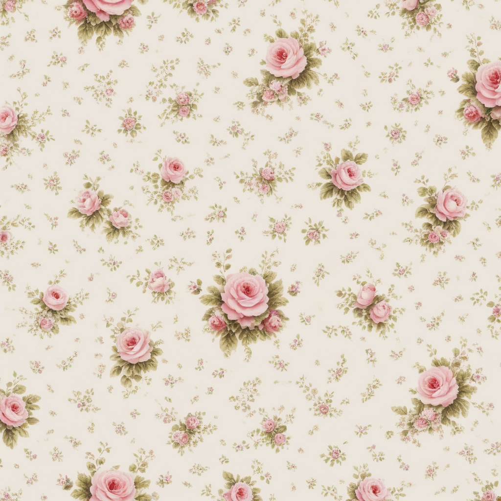 Delicate Floral Pattern Featuring Pink Roses on a Soft Cream Background