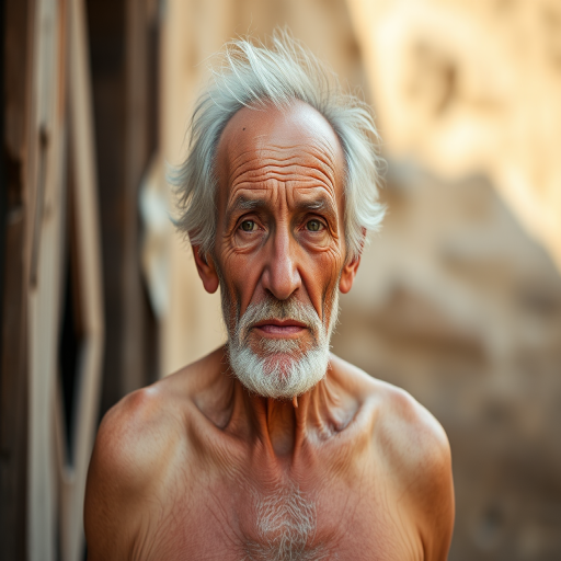 shirtless old man