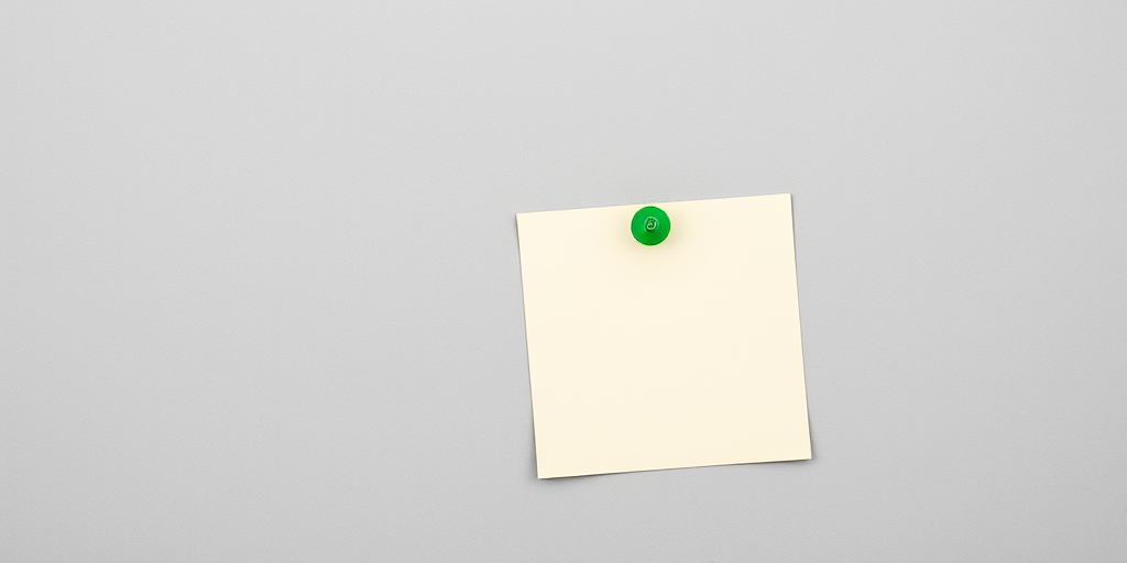 Create an image of a blank sticky note with a green pushpin on a grey background, captured with a DSLR camera using a 50mm lens, aperture at f/2.8, ISO 100, and a shallow depth of field for enhanced image quality.