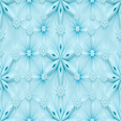 generate a high-resolution seamless pattern of light blue and white geometric shapes resembling stars and flowers, captured with a Canon EOS 5D Mark IV, aperture f/8, ISO 100, 50mm lens, top-down view, minimalist design