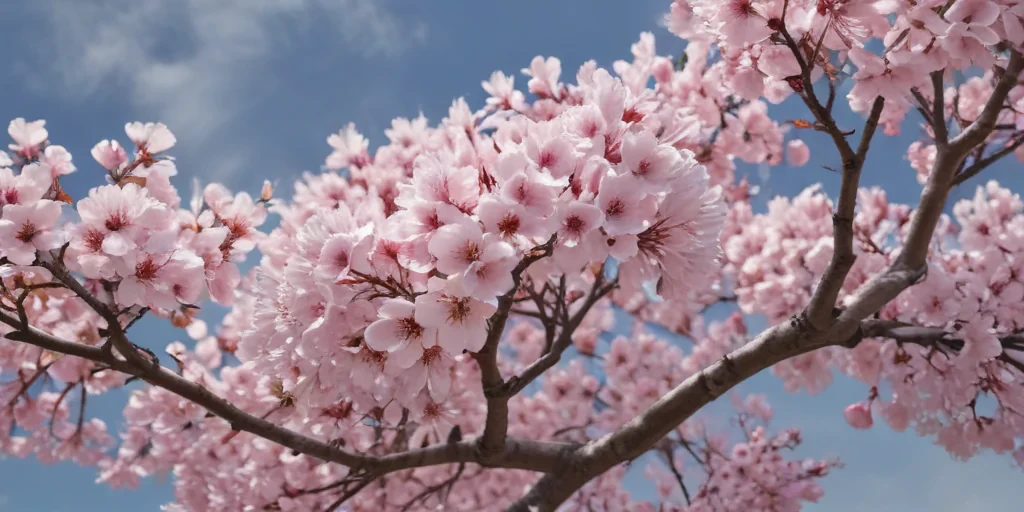 Beautiful Cherry Blossom Tree in Full Bloom Against a Clear Blue Sky