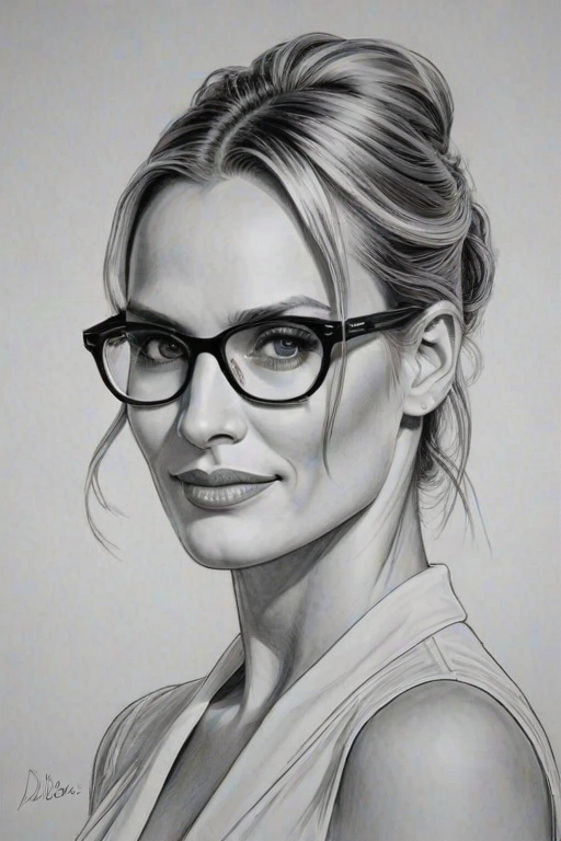 Enticing Molly Sims, pencil sketch, portrait of Superb woman 1925s in glasses, hair style beatnik, outline, clear lines, fine lines, 8k