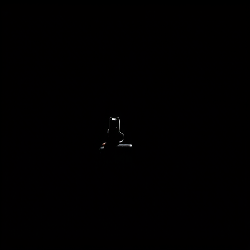 Create a high-resolution image of a handgun silhouette in a dark, moody setting, using a DSLR camera at ISO 100, f/2.8 aperture, 50mm lens, with soft side lighting and a shallow depth of field to enhance details and contrast.