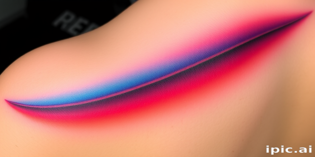 Gradient color tattoo titled "Spectrum Shift" featuring a smooth transition of vibrant hues across the design, creating a mesmerizing optical effect, celebrated for its modern and eye-catching appearance